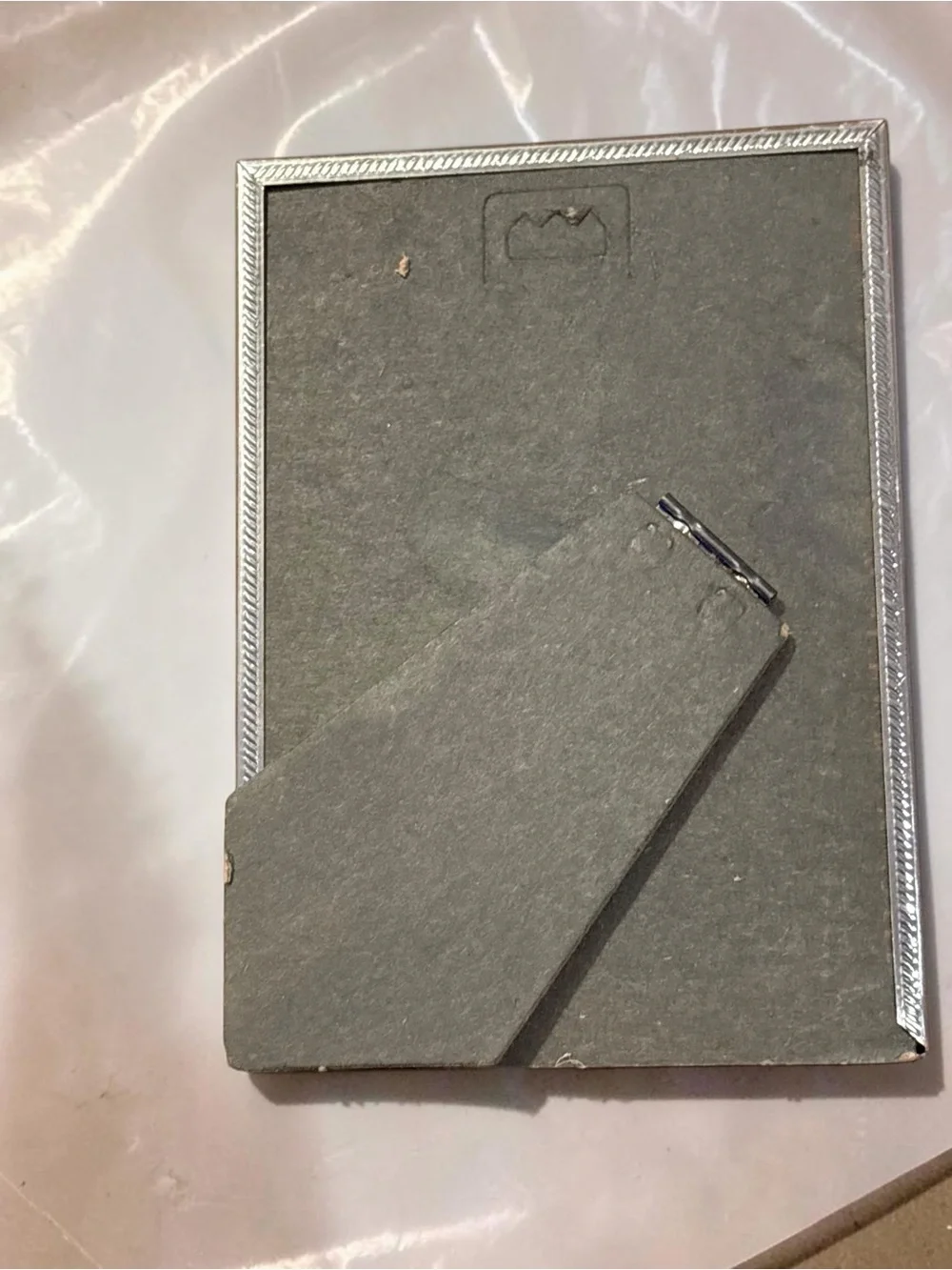 Vintage Silver Rope Edge Picture Frame Gray Mat Easel Back 4x6